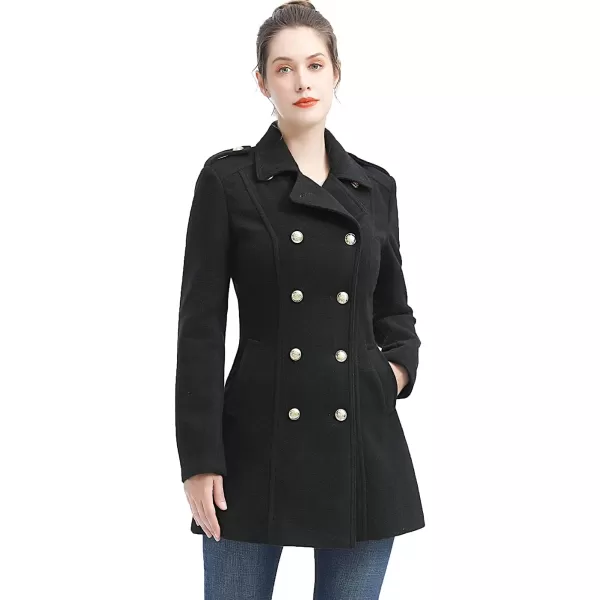 BGSD Women Ele Color Block Wool Pea Coat Regular amp Plus Size amp PetiteRedBlack