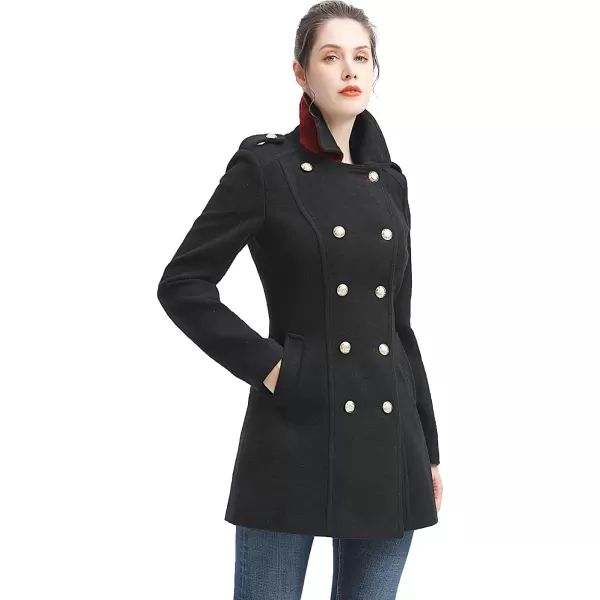 BGSD Women Ele Color Block Wool Pea Coat Regular amp Plus Size amp PetiteRedBlack