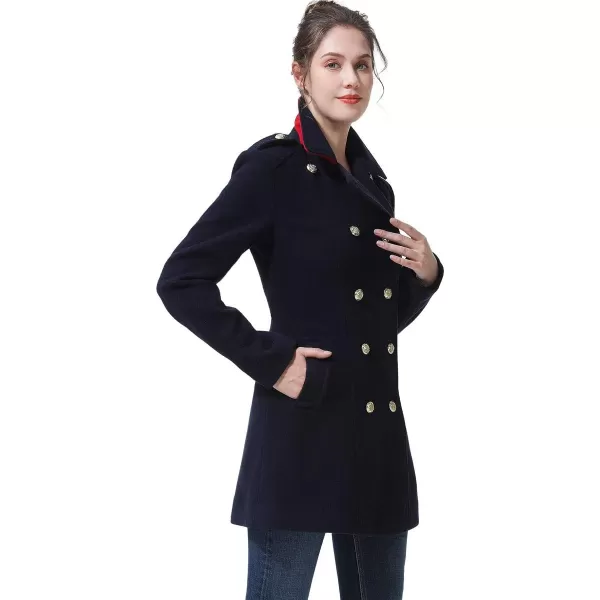 BGSD Women Ele Color Block Wool Pea Coat Regular amp Plus Size amp PetiteRedNavy