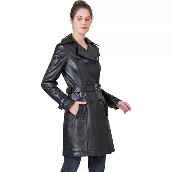 BGSD Women Ella Belted New Zealand Lambskin Leather Trench CoatBlack