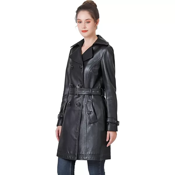 BGSD Women Ella Belted New Zealand Lambskin Leather Trench CoatBlack