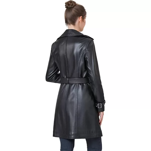 BGSD Women Ella Belted New Zealand Lambskin Leather Trench CoatBlack