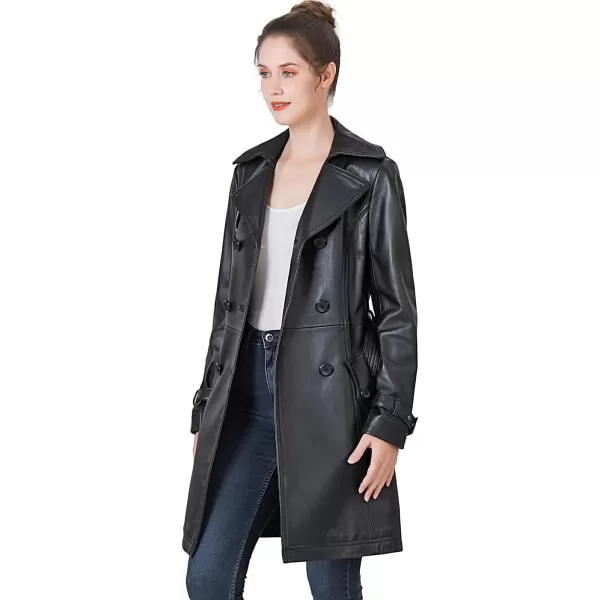 BGSD Women Ella Belted New Zealand Lambskin Leather Trench CoatBlack