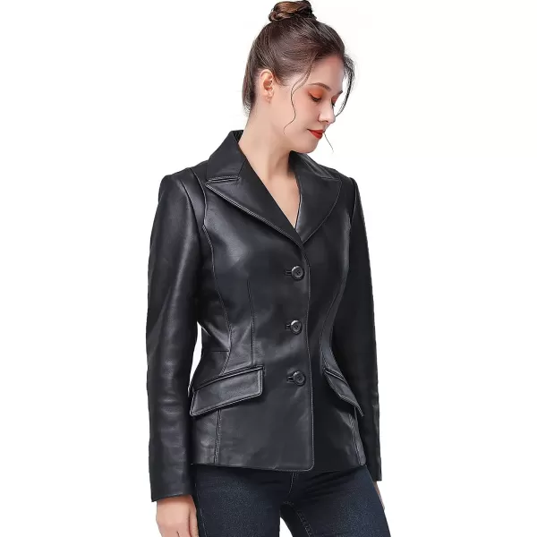 BGSD Women Emma 3Button New Zealand Lambskin Leather Blazer Regular amp Plus Size amp PetiteBlack