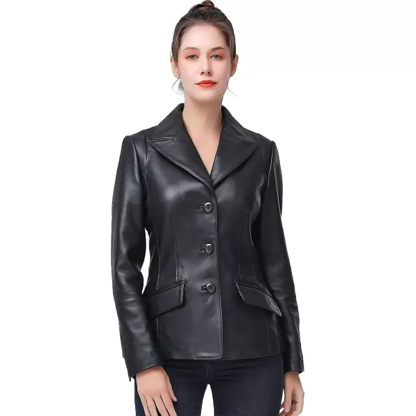 BGSD Women Emma 3Button New Zealand Lambskin Leather Blazer Regular amp Plus Size amp PetiteBlack