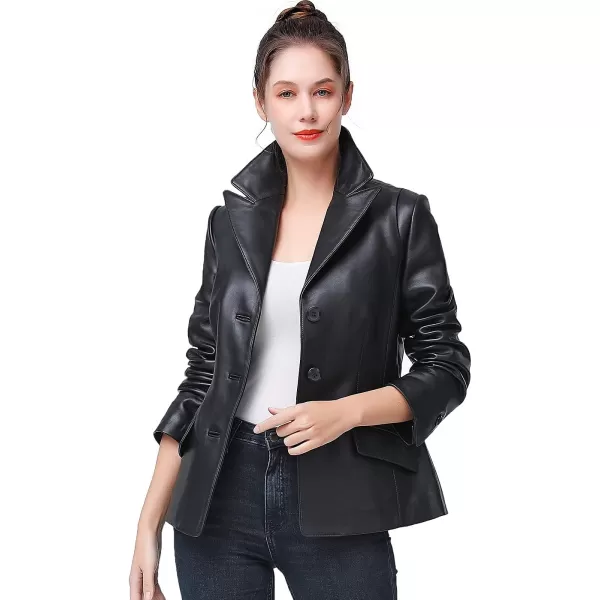 BGSD Women Emma 3Button New Zealand Lambskin Leather Blazer Regular amp Plus Size amp PetiteBlack