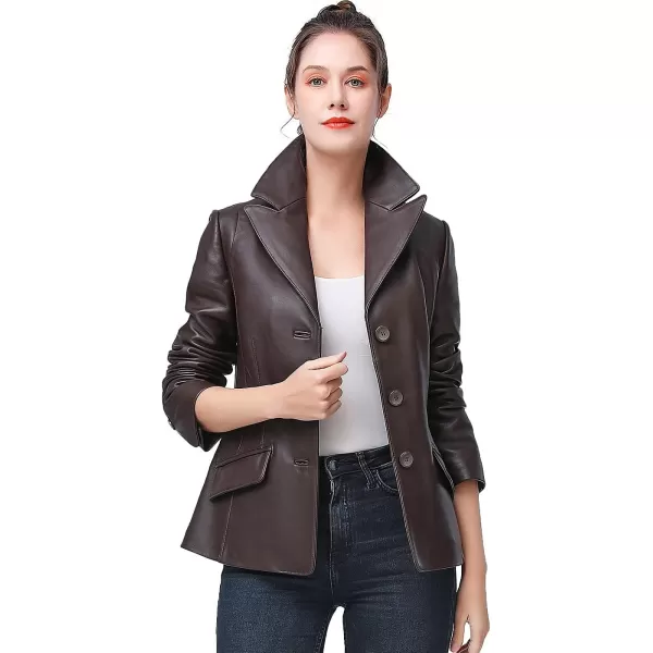 BGSD Women Emma 3Button New Zealand Lambskin Leather Blazer Regular amp Plus Size amp PetiteEspresso