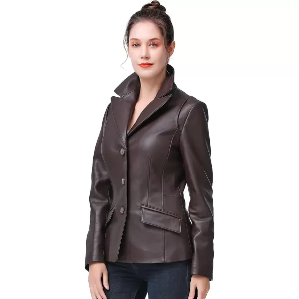 BGSD Women Emma 3Button New Zealand Lambskin Leather Blazer Regular amp Plus Size amp PetiteEspresso