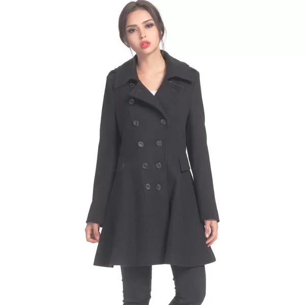 BGSD Women Emma Fit amp Flare Wool Pea CoatBlack