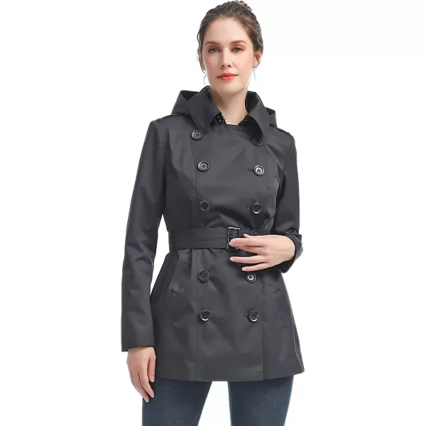 BGSD Women Evelyn Waterproof Classic Hooded Short Trench CoatBlack