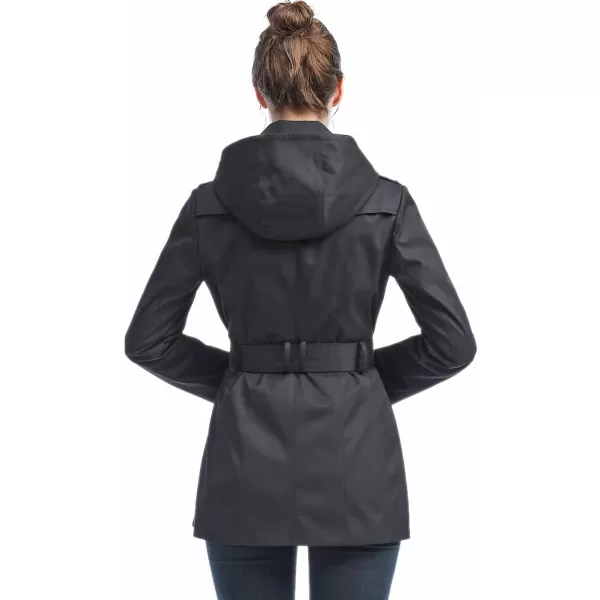 BGSD Women Evelyn Waterproof Classic Hooded Short Trench CoatBlack