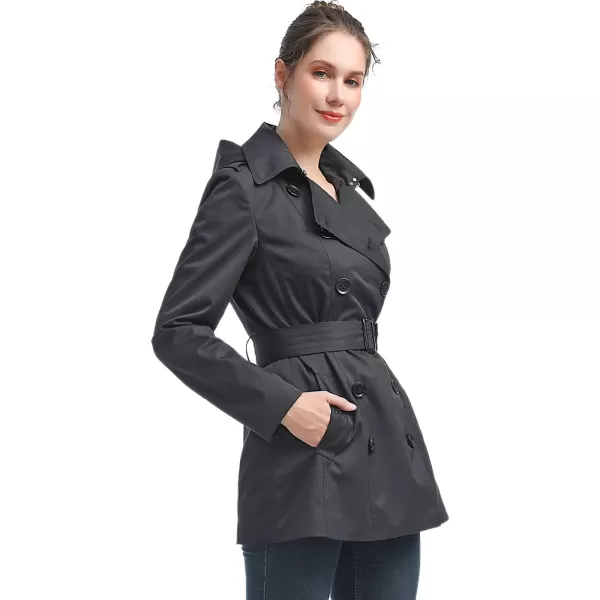 BGSD Women Evelyn Waterproof Classic Hooded Short Trench CoatBlack