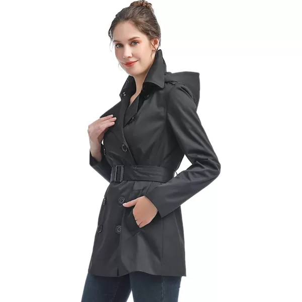 BGSD Women Evelyn Waterproof Classic Hooded Short Trench CoatBlack