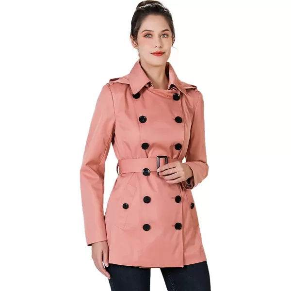 BGSD Women Evelyn Waterproof Classic Hooded Short Trench CoatGuava