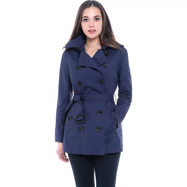 BGSD Women Evelyn Waterproof Classic Hooded Short Trench CoatNavy