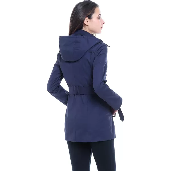 BGSD Women Evelyn Waterproof Classic Hooded Short Trench CoatNavy