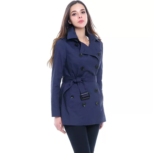 BGSD Women Evelyn Waterproof Classic Hooded Short Trench CoatNavy