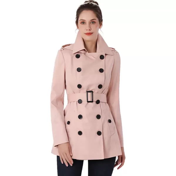 BGSD Women Evelyn Waterproof Classic Hooded Short Trench CoatPink