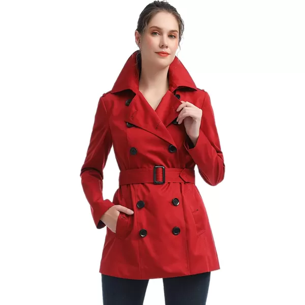 BGSD Women Evelyn Waterproof Classic Hooded Short Trench CoatRed