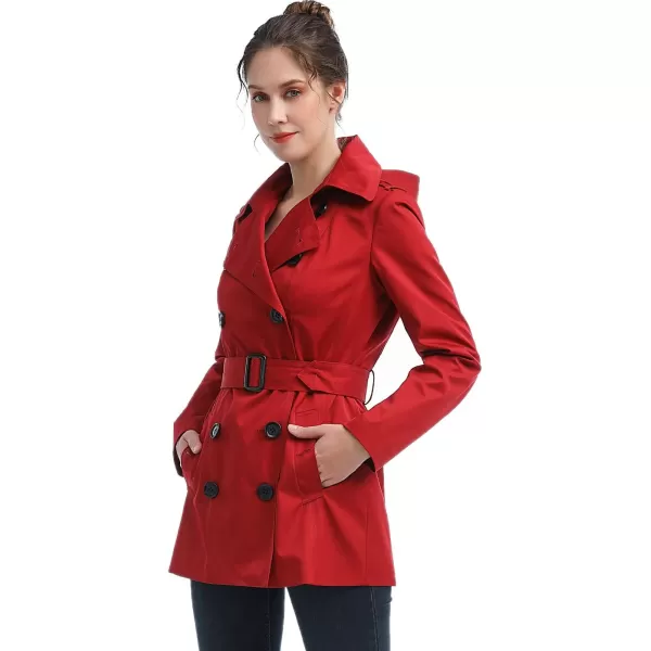 BGSD Women Evelyn Waterproof Classic Hooded Short Trench CoatRed