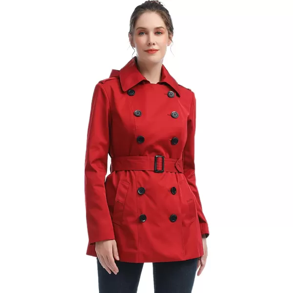 BGSD Women Evelyn Waterproof Classic Hooded Short Trench CoatRed