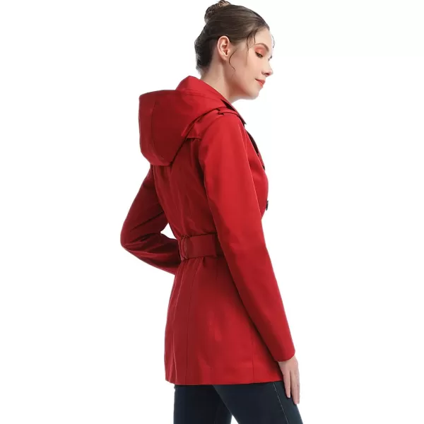 BGSD Women Evelyn Waterproof Classic Hooded Short Trench CoatRed