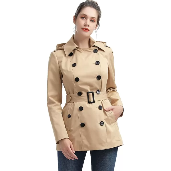 BGSD Women Evelyn Waterproof Classic Hooded Short Trench CoatTan