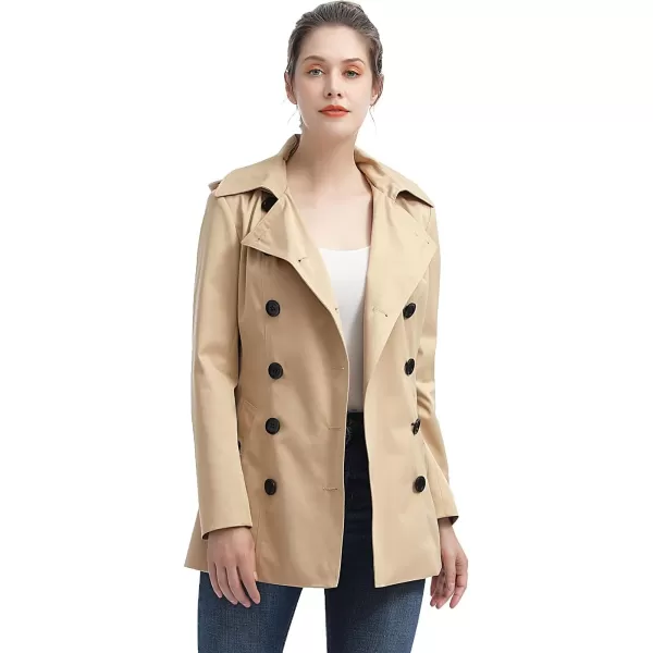 BGSD Women Evelyn Waterproof Classic Hooded Short Trench CoatTan