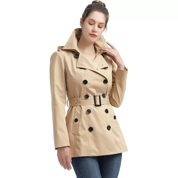 BGSD Women Evelyn Waterproof Classic Hooded Short Trench CoatTan