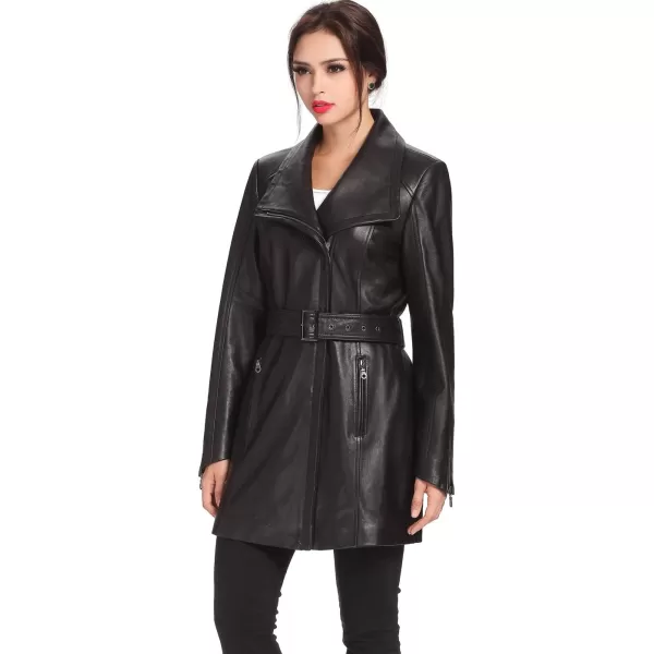 BGSD Women Fiona New Zealand Lambskin Leather Trench Coat Regular amp PetiteBlack