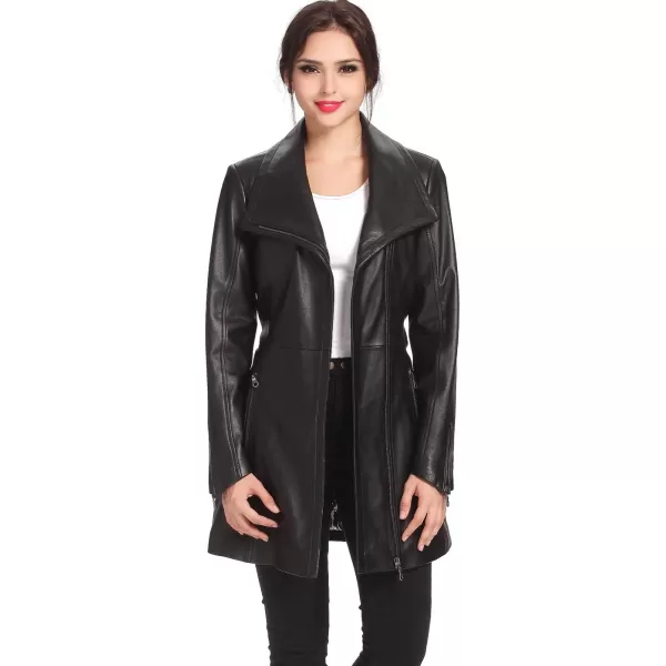 BGSD Women Fiona New Zealand Lambskin Leather Trench Coat Regular amp PetiteBlack