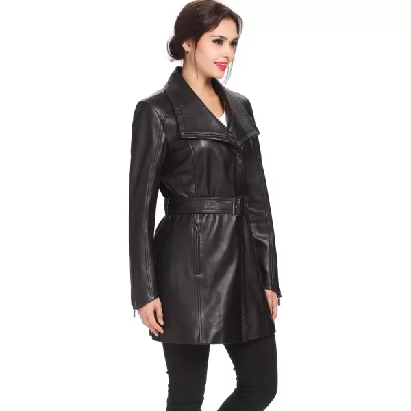 BGSD Women Fiona New Zealand Lambskin Leather Trench Coat Regular amp PetiteBlack