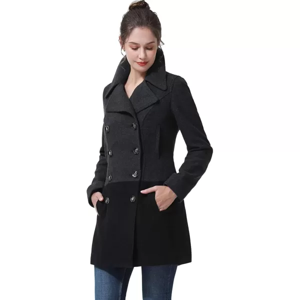 BGSD Women Gem Color Block Wool Pea Coat Regular amp Plus Size amp PetiteBlackGray