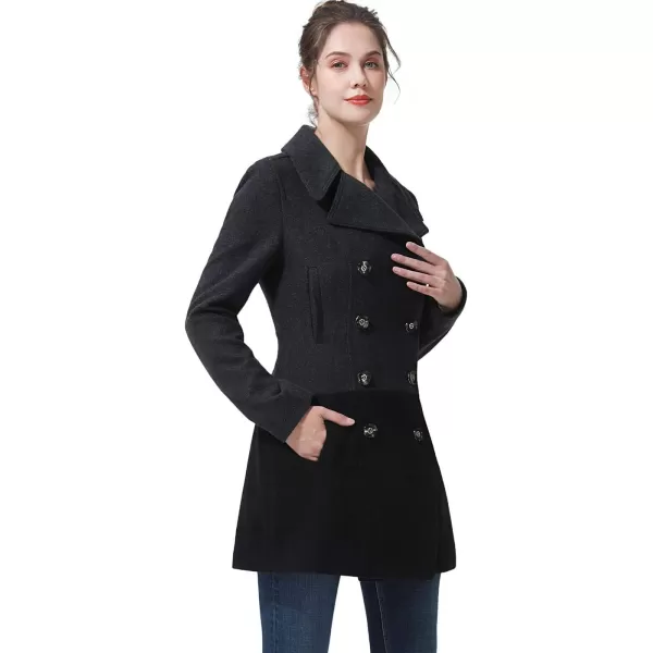 BGSD Women Gem Color Block Wool Pea Coat Regular amp Plus Size amp PetiteBlackGray