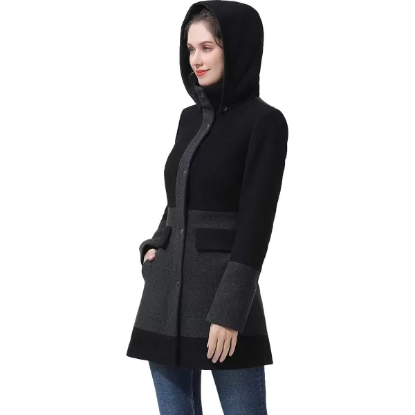 BGSD Women Gia Color Block Hooded Wool Coat Regular amp Plus Size amp PetiteBlackGray