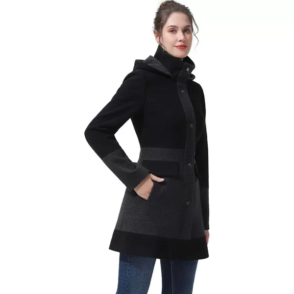 BGSD Women Gia Color Block Hooded Wool Coat Regular amp Plus Size amp PetiteBlackGray