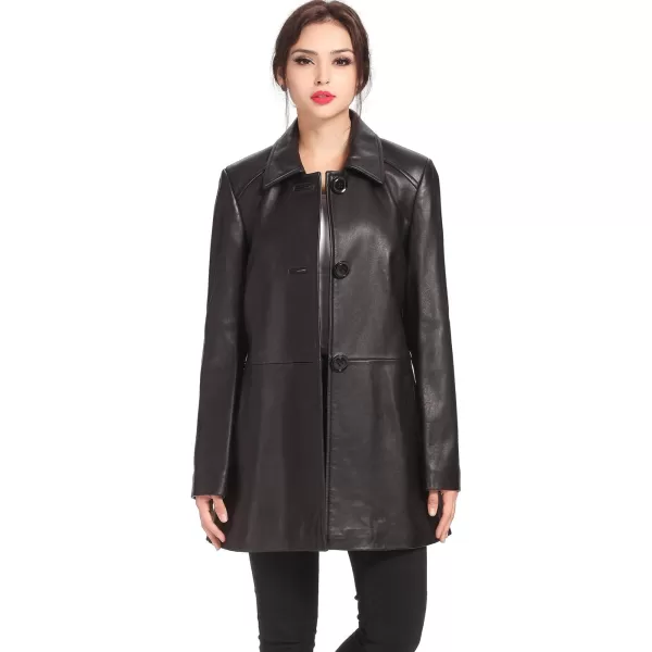 BGSD Women Hannah Lambskin Leather ALine Coat Regular amp Plus Size amp PetiteBlack