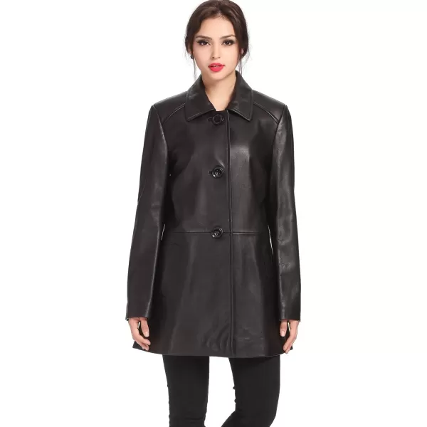 BGSD Women Hannah Lambskin Leather ALine Coat Regular amp Plus Size amp PetiteBlack