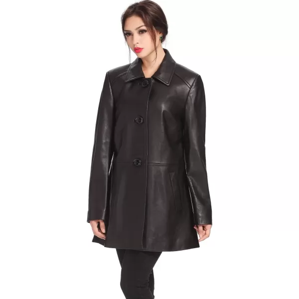 BGSD Women Hannah Lambskin Leather ALine Coat Regular amp Plus Size amp PetiteBlack