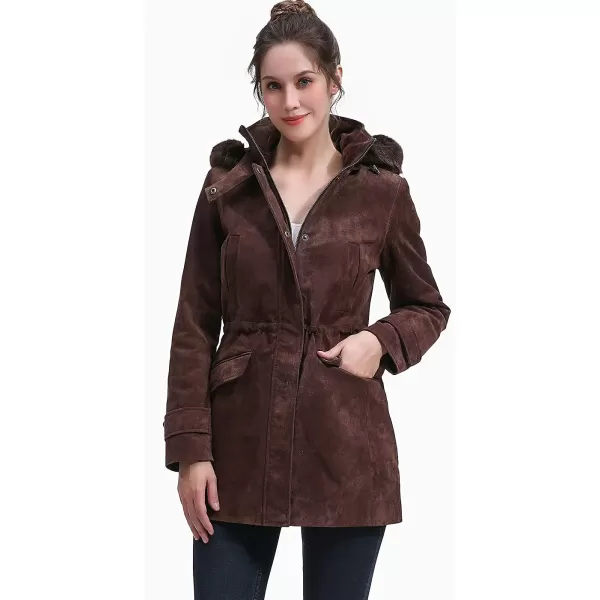 BGSD Women Hooded Suede Leather Parka Coat Regular amp Plus Size amp PetiteBrown