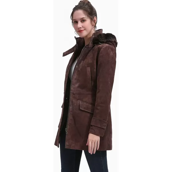 BGSD Women Hooded Suede Leather Parka Coat Regular amp Plus Size amp PetiteBrown