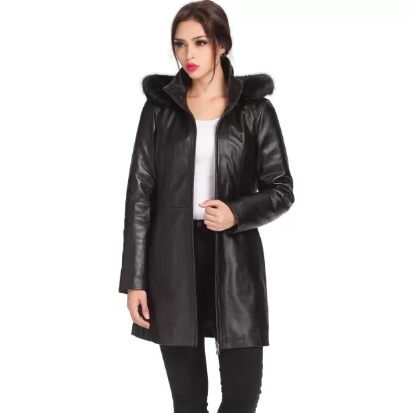 BGSD Women Irene Lambskin Leather Parka Coat Regular amp Plus Size amp PetiteBlack