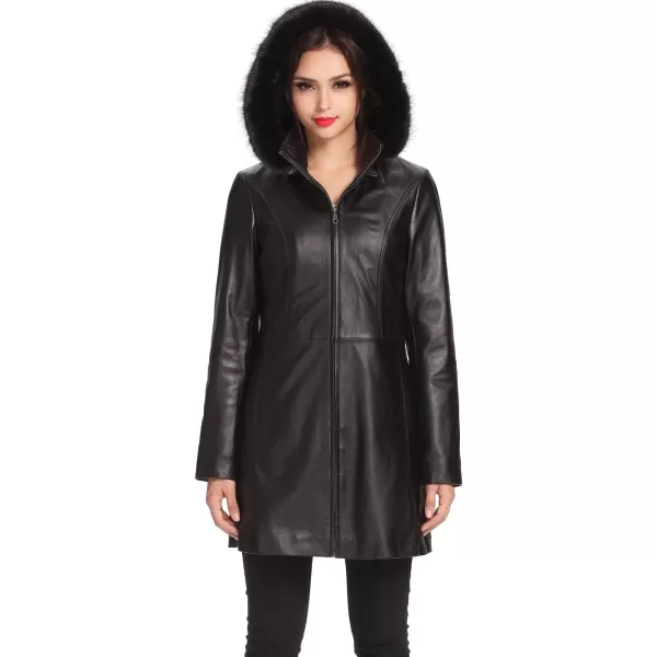 BGSD Women Irene Lambskin Leather Parka Coat Regular amp Plus Size amp PetiteBlack