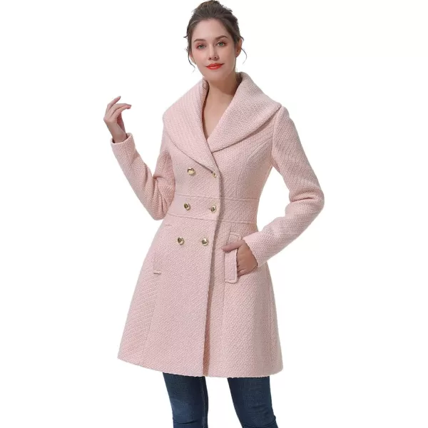 BGSD Women Kay Fit amp Flare Boucle Wool Pea Coat Regular amp Plus Size amp PetiteBlush