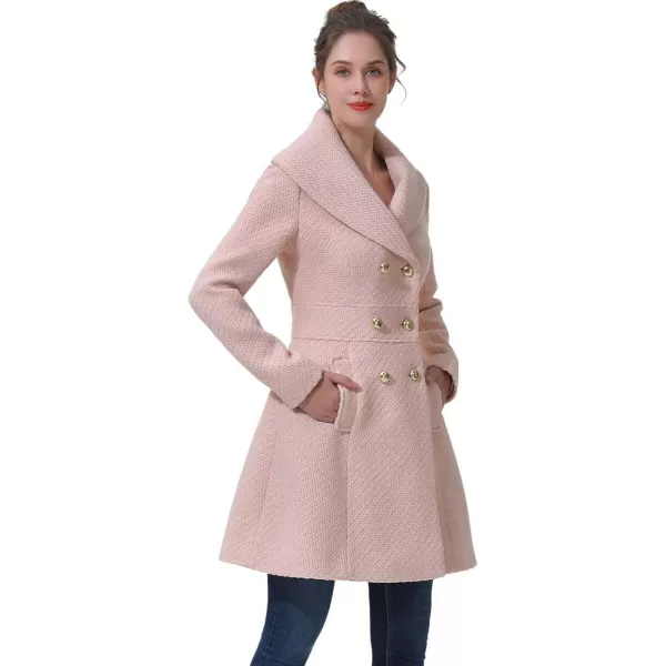 BGSD Women Kay Fit amp Flare Boucle Wool Pea Coat Regular amp Plus Size amp PetiteBlush