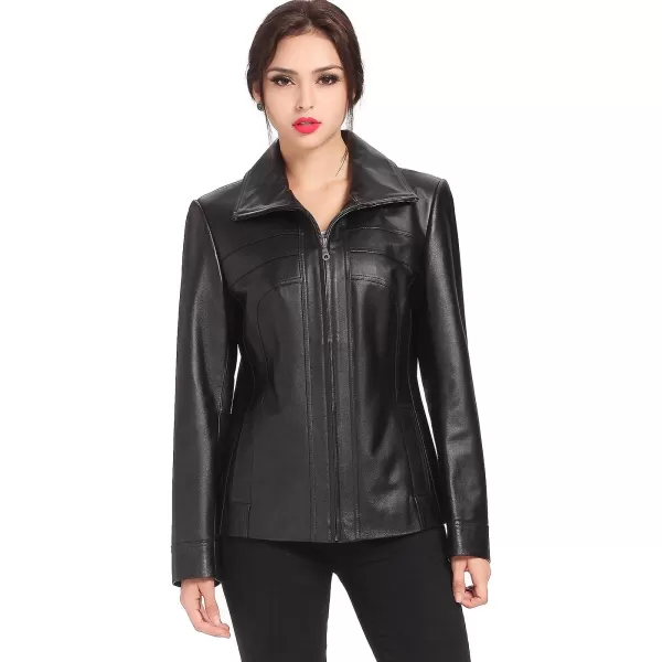 BGSD Women Kim Lambskin Leather Scuba Jacket Regular amp Plus Size amp PetiteBlack