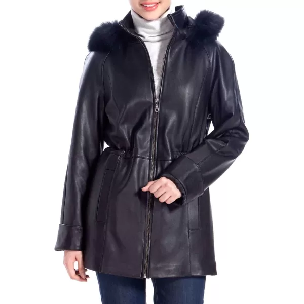 BGSD Women Lambskin Leather Hooded Parka Coat Regular amp Plus Size amp PetiteBlack