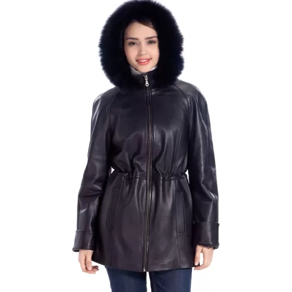 BGSD Women Lambskin Leather Hooded Parka Coat Regular amp Plus Size amp PetiteBlack