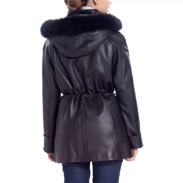 BGSD Women Lambskin Leather Hooded Parka Coat Regular amp Plus Size amp PetiteBlack