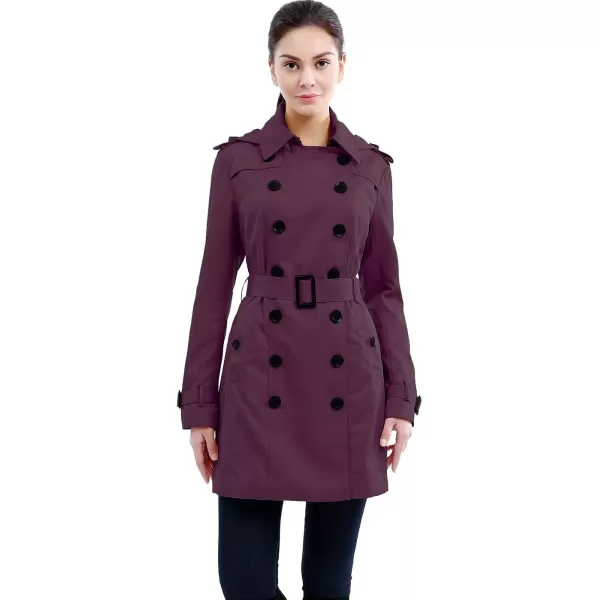 BGSD Women Leah Waterproof Hooded Mid Length Trench CoatGrape Wine